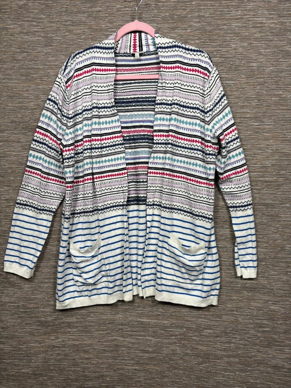 Talbots Open Front Bolero Shrug Stripes Lightweight Long Sleeve White Size XL